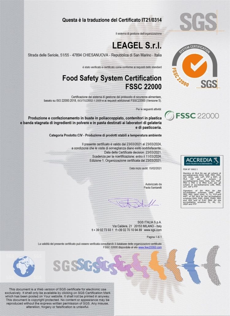 CERTIFICAZIONE FSSC 22000
